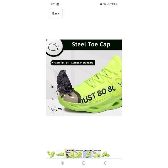 New W Size 6 M Size 4.5 Furuian Safety Green Yellow Steel Toe Shoes PPE Safety - Picture 3 of 12